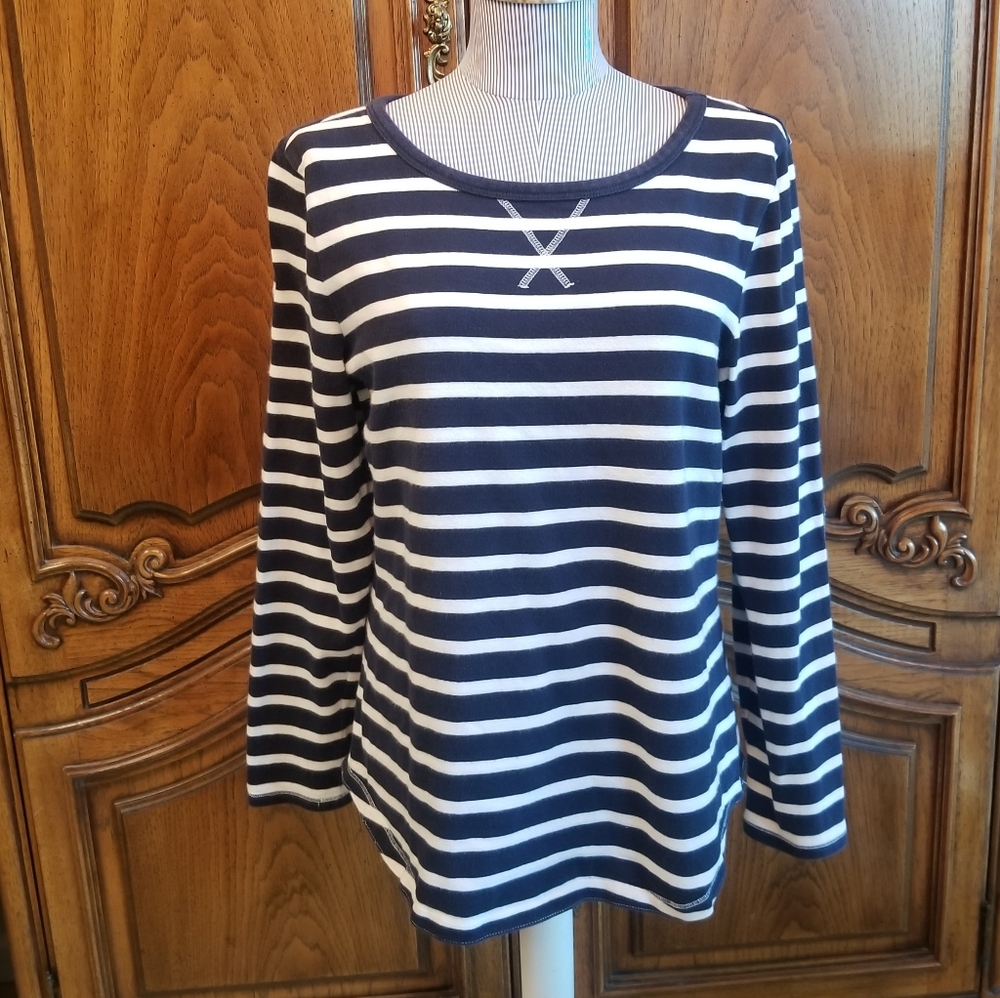 Gap blue and white stripe shirt with elbow patches